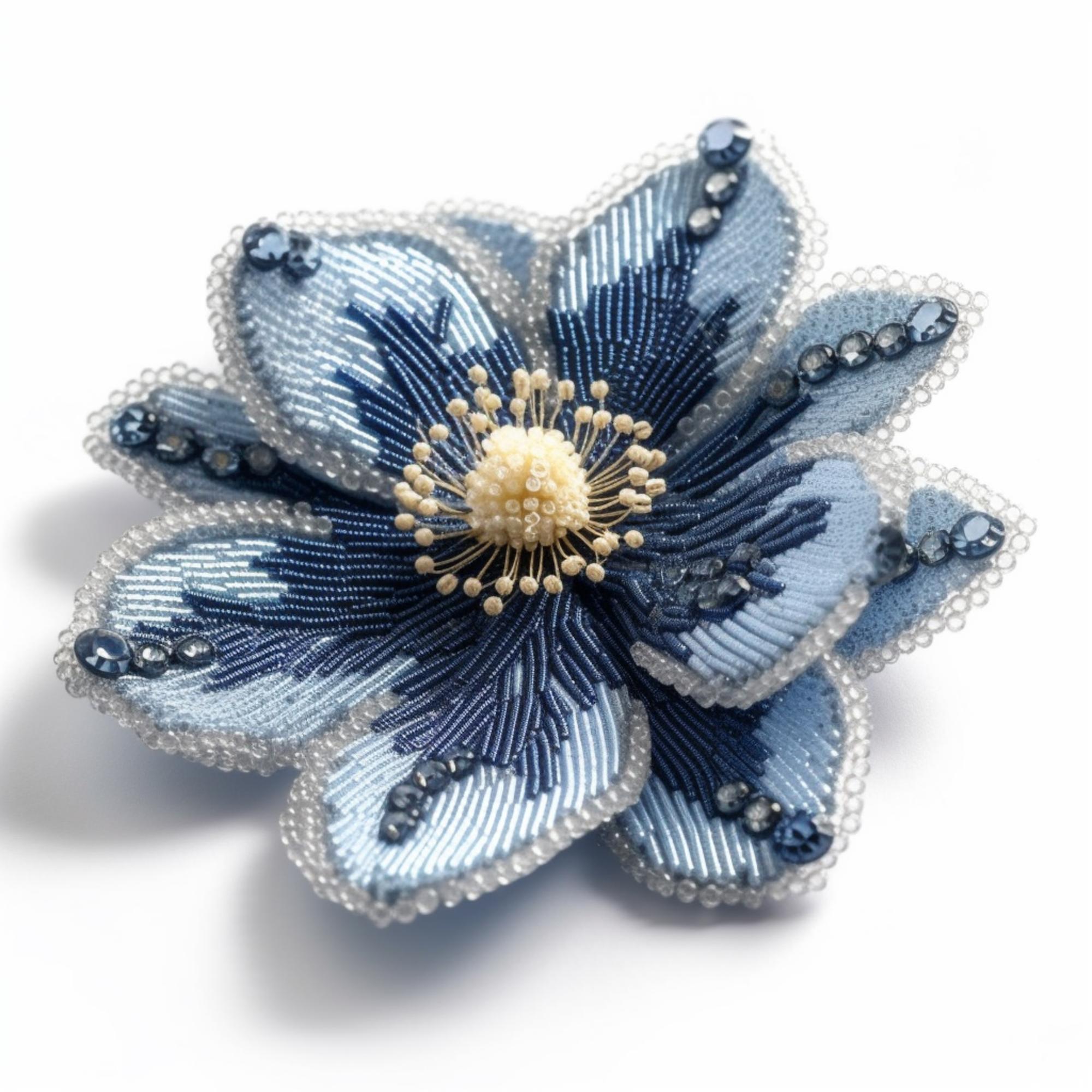Hand embroidered floral patch on denim